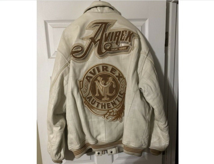 AVIREX Leather Jacket White Vintage Leather Coat 90s Hip Hop - Etsy