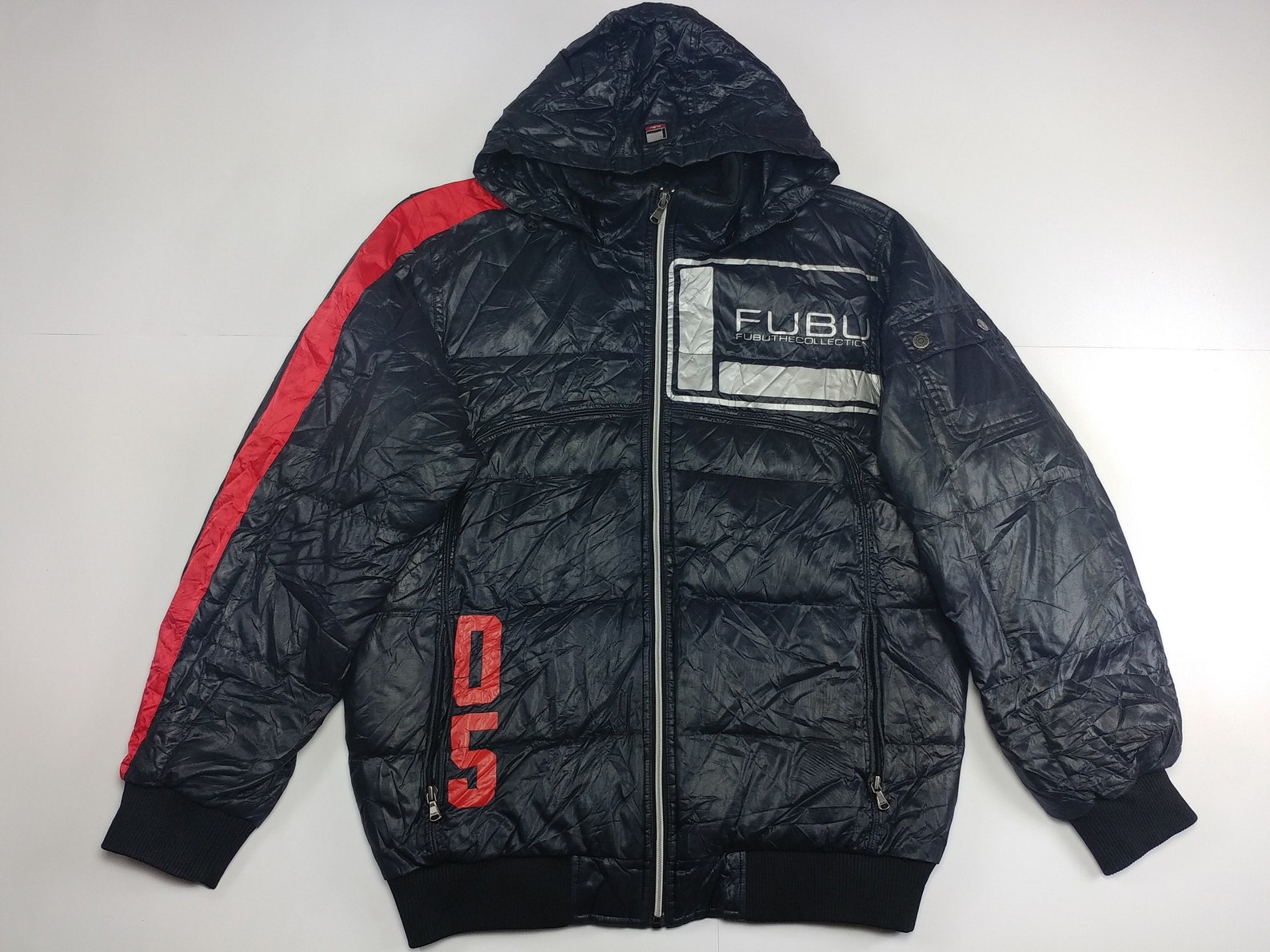 FUBU Jacket Black Shiny Black Vintage Fubu Windbreaker - Etsy