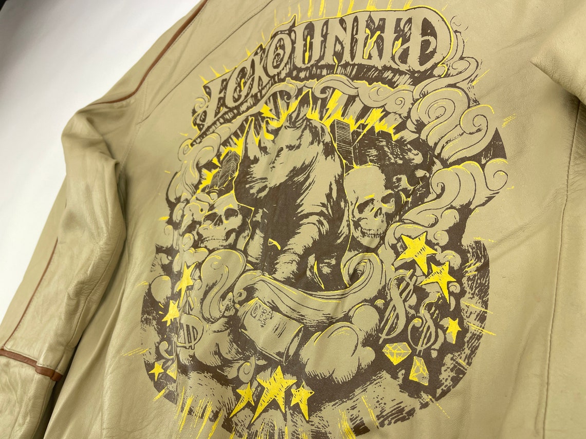 ECKO UNLTD leather jacket beige vintage Ecko jacket 90s hip Etsy