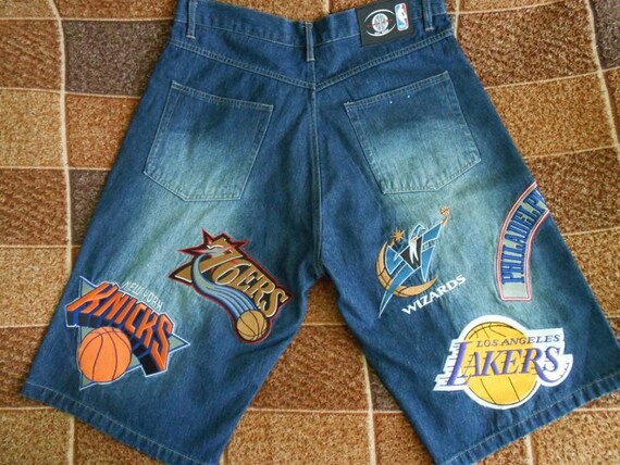 NBA shorts vintage denim basketball shorts Lakers Bulls | Etsy