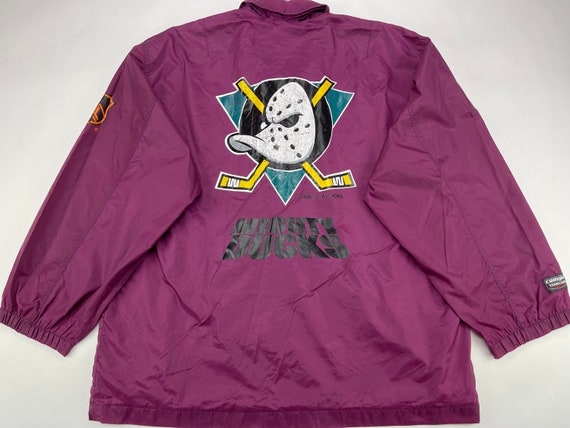 STARTER Anaheim Mighty Ducks Hoodie Purple Vintage NHL 