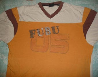 FUBU jersey, brown vintage Fubu t-shirt of 90s hip-hop clothing, 1990s hip hop shirt, cotton, old school, OG, gangsta rap, size XL