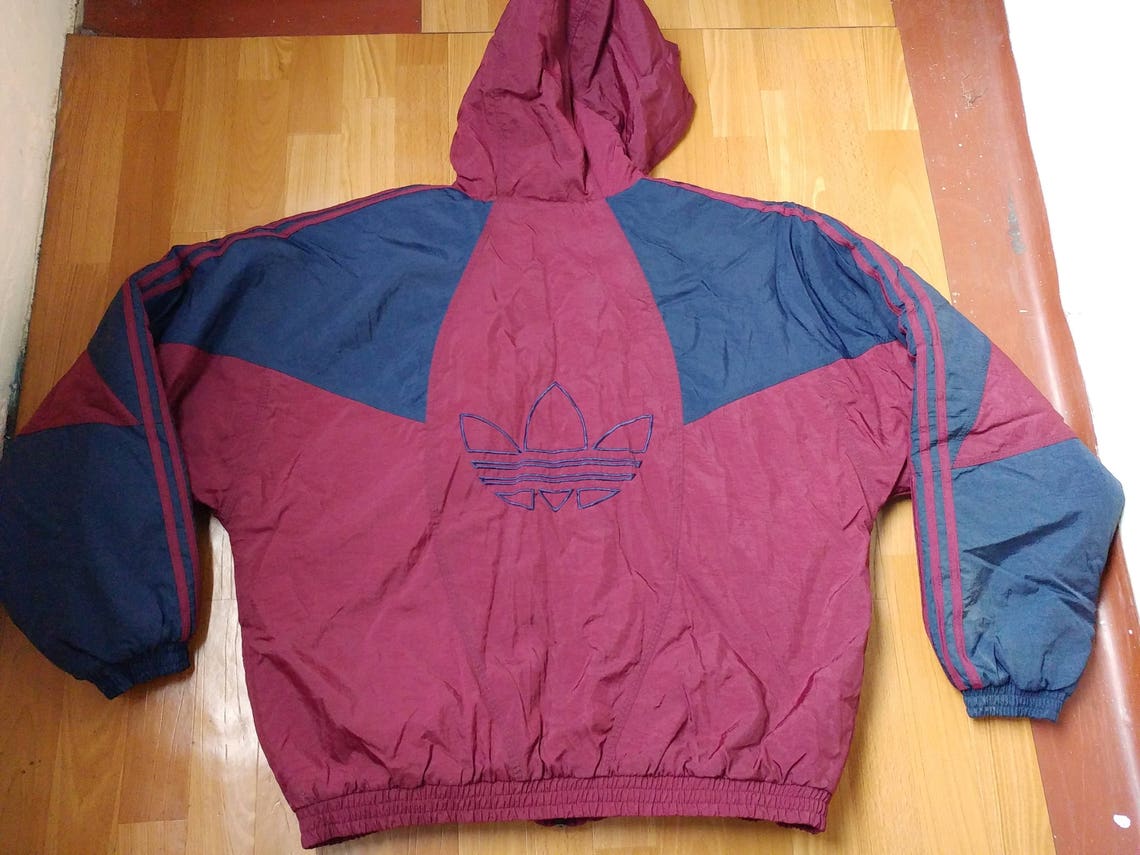 ADIDAS jacket red vintage full zip hip hop windbreaker of 90s Etsy