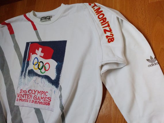 Adidas Vintage Olympic Winter Games St Moritz 1928 crewneck Sweatshirt, Sweater Jacket, 80s old school hip hop clothing, red men's size XL Adidas Vintage Olympic Winter Games St Moritz 1928 crewneck Sweatshirt, Sweater Jacket, 80s old school hip hop clothing, red men's size XL