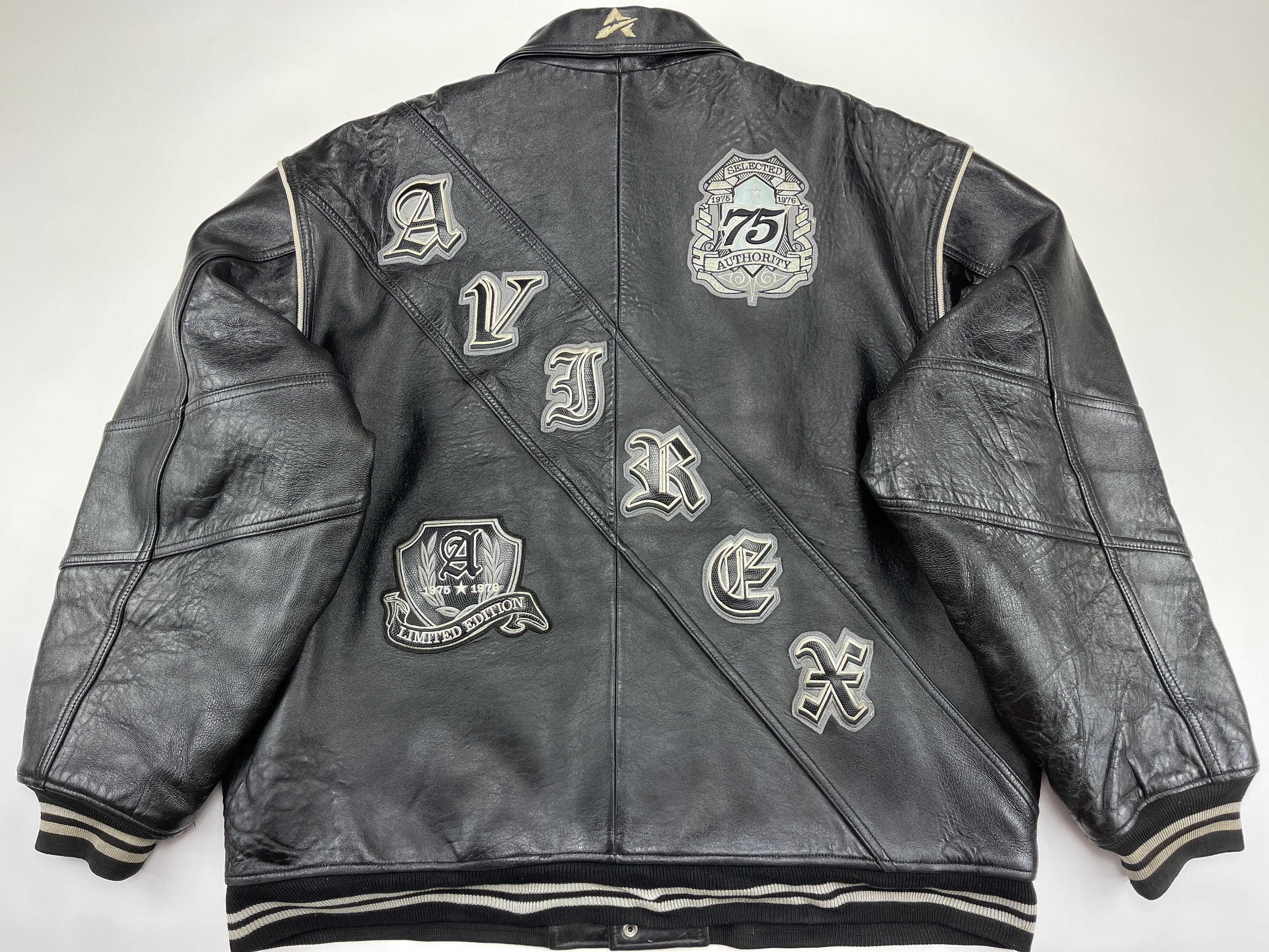 AVIREX leather jacket black vintage leather coat 90s hip hop ...