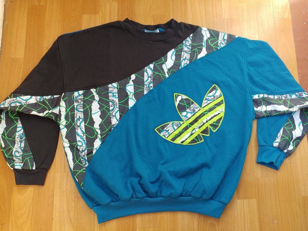 ADIDAS Sweatshirt Neon Blue Green Vintage Hip Hop Shirt of - Etsy