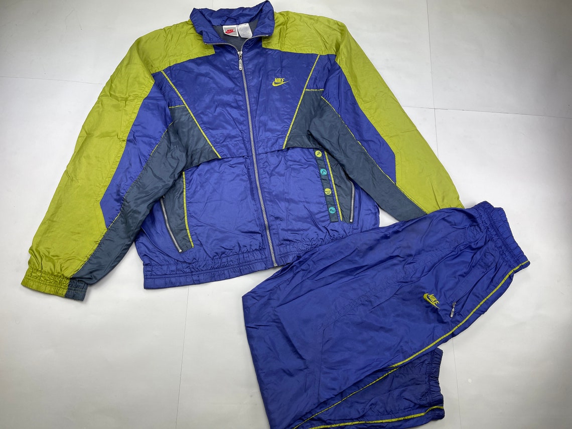 Nike Tracksuit Neon Green Vintage Track Suit Jacket Pants - Etsy