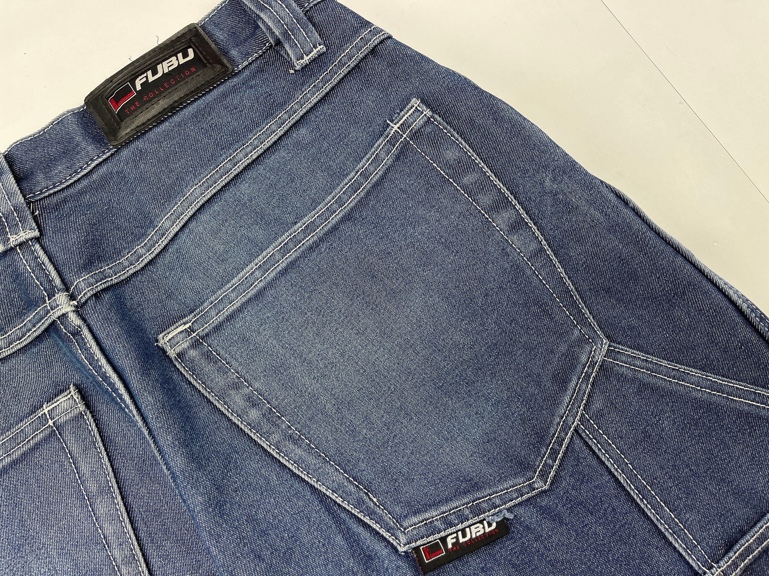 FUBU Jeans Shiny Blue Silver Metallic 