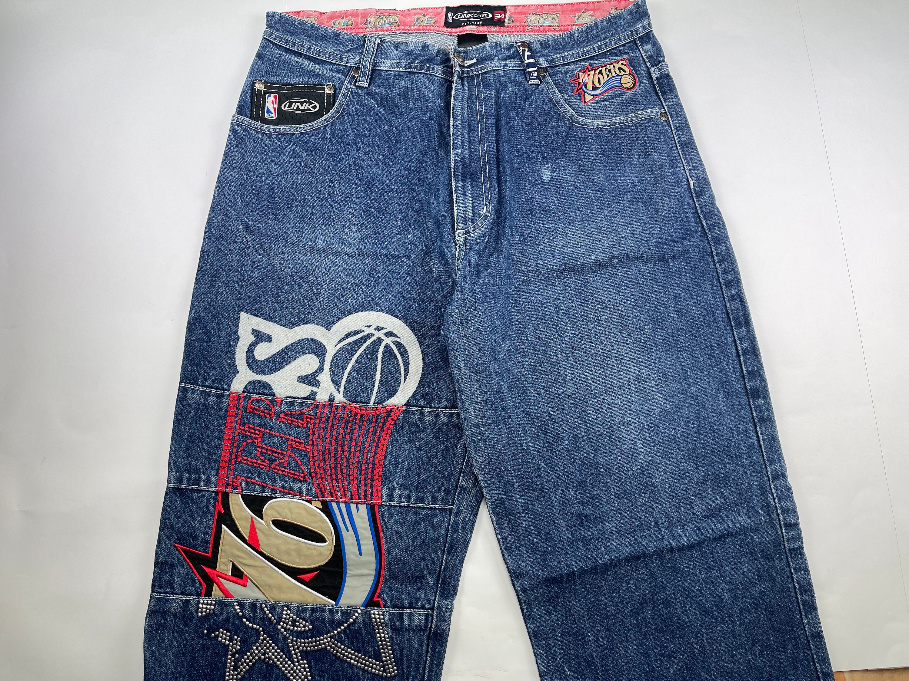 UNK Vintage NBA Basketball Logo Patches Jeans 34x32