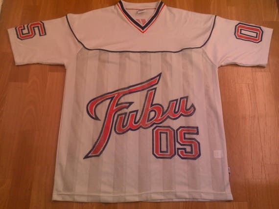 FUBU jersey, white vintage hip hop t-shirt of 90s