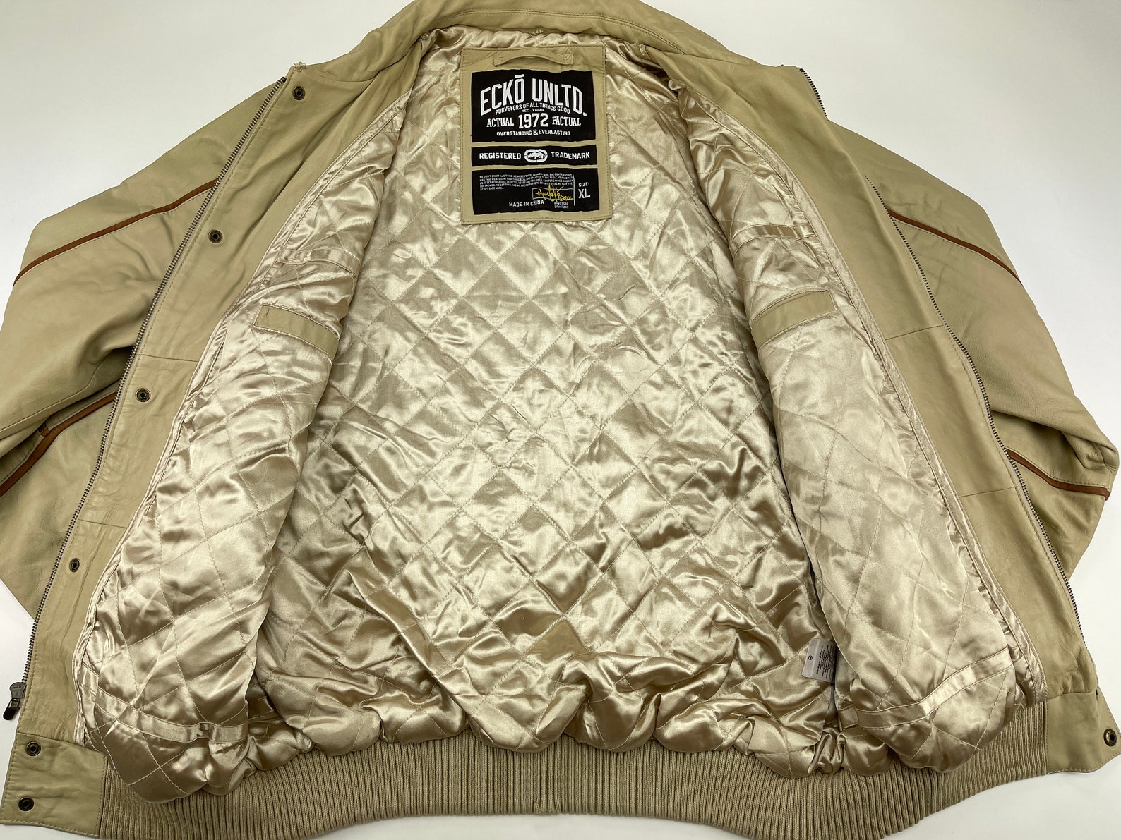 ECKO UNLTD leather jacket beige vintage Ecko jacket 90s hip Etsy