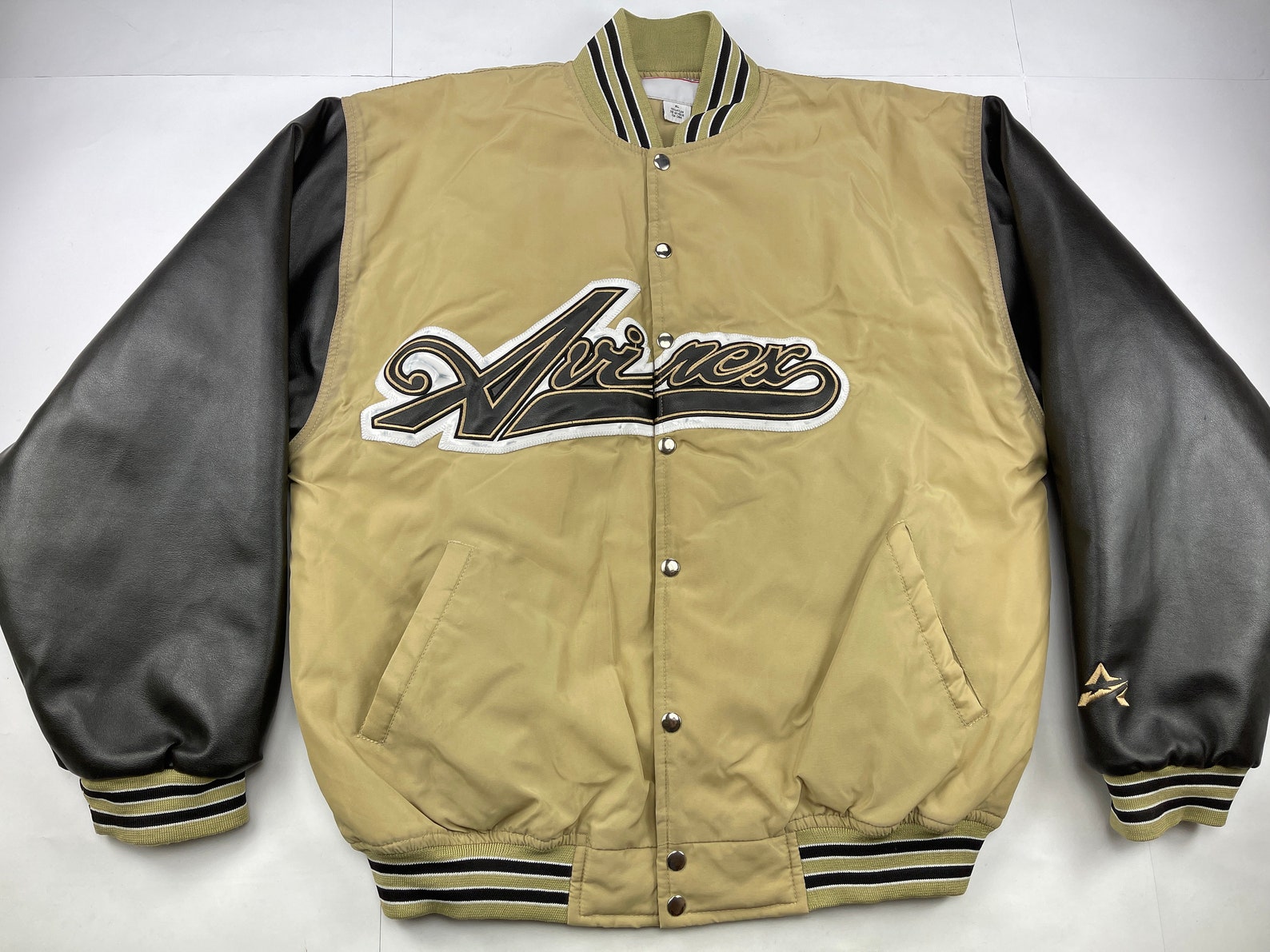 AVIREX Leather Jacket Beige Vintage Varsity Coat 90s Hip Hop - Etsy