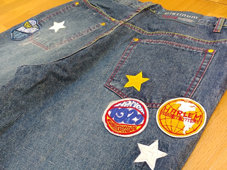 90s hip-hop clothing Platinum FUBU jeans rap 1990s hip hop size W 32 old school streetwear Harlem Globetrotters vintage baggy pants