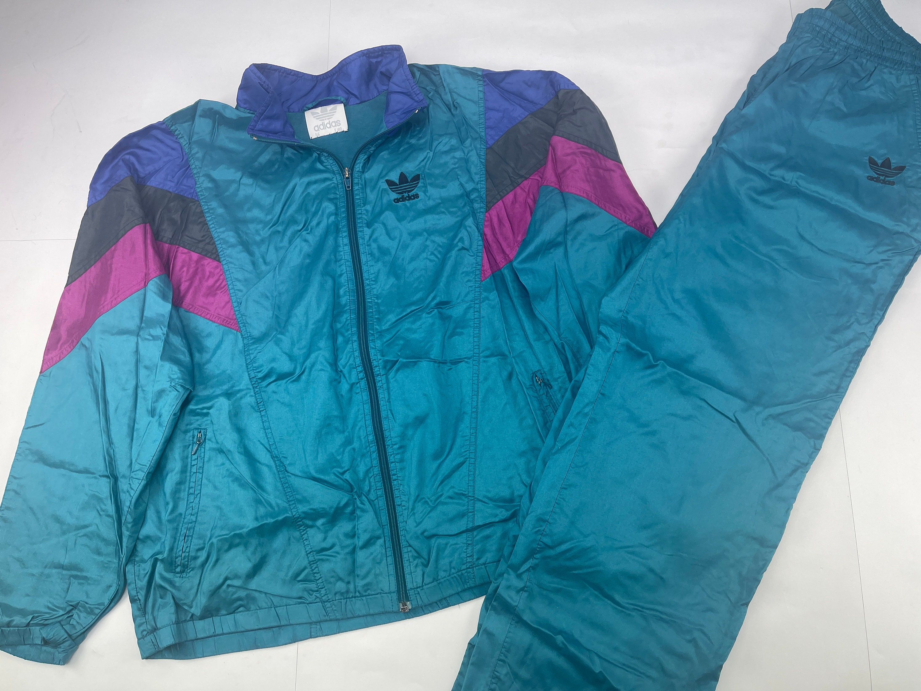 ADIDAS tracksuit neon green vintage track suit jacket pants Etsy