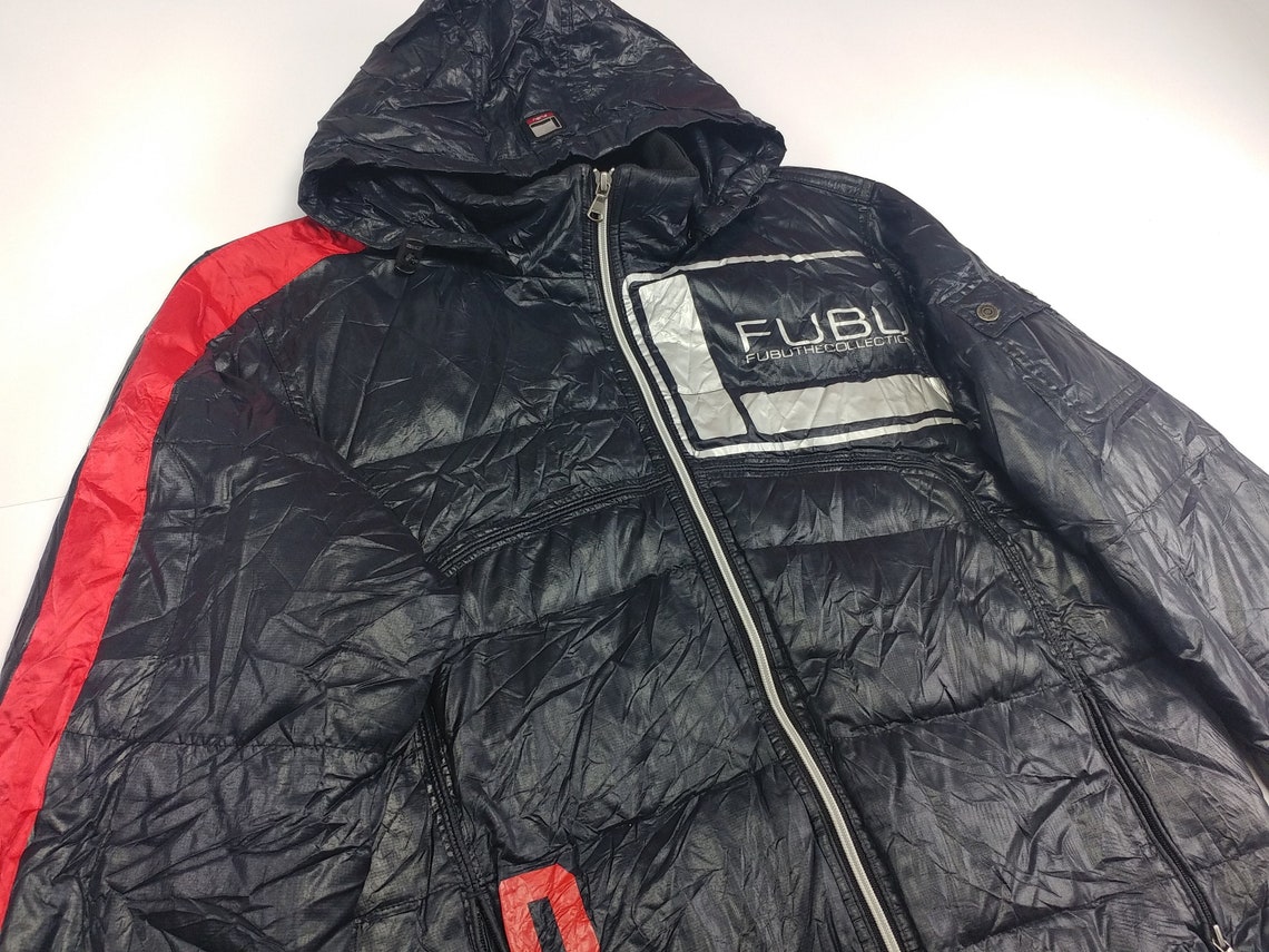 FUBU Jacket Black Shiny Black Vintage Fubu Windbreaker - Etsy