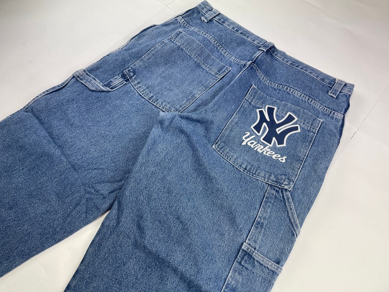 New York Yankees Jeans Vintage Basketball Pants 90s Hip Hop Etsy