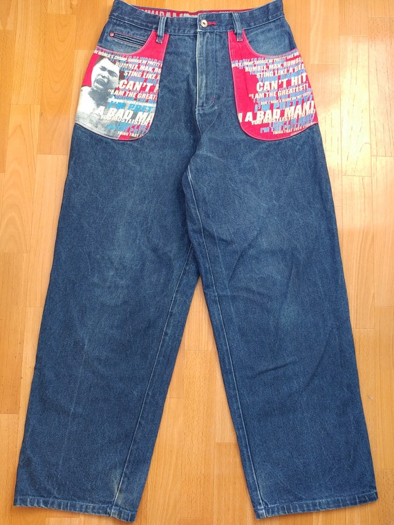 Platinum FUBU jeans, Muhammad Ali vintage baggy pants… - Gem