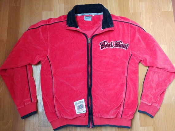 Karl Kani jacket, vintage red velour hip hop jacke