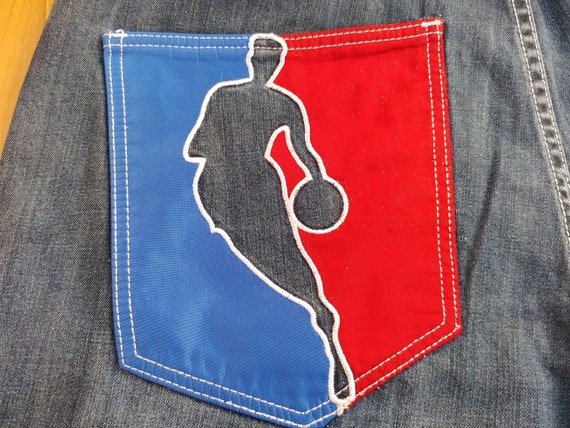 UNK NBA DENIM SHORTS Sz 40 LAKERS 76ers CELTICS KNICKS SEWN PATCHES EUC