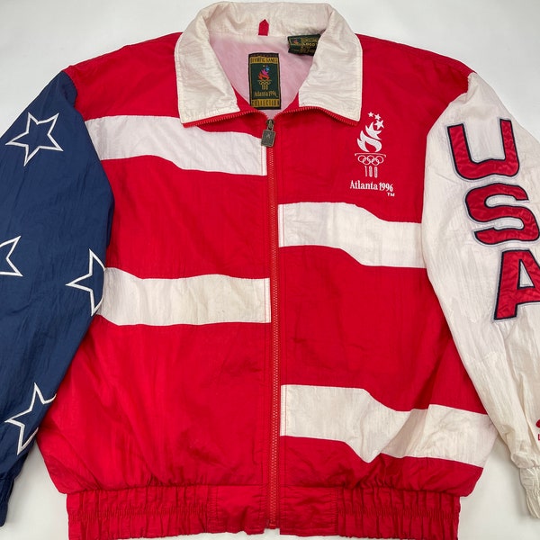 Vintage 1996 Red Atlanta USA Games Oversized Lightweight Windbreaker Jacket XL