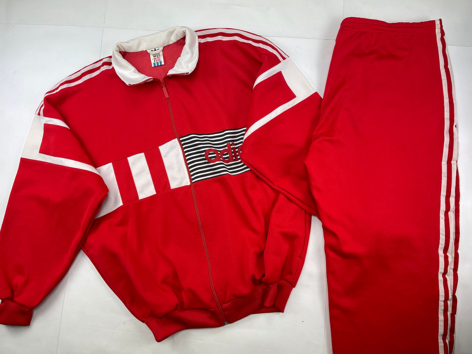 ADIDAS tracksuit red vintage track suit jacket pants set 80s Etsy