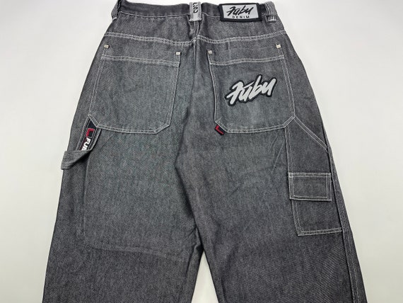 FUBU jeans, shiny black vintage baggy jeans, silver m… - Gem