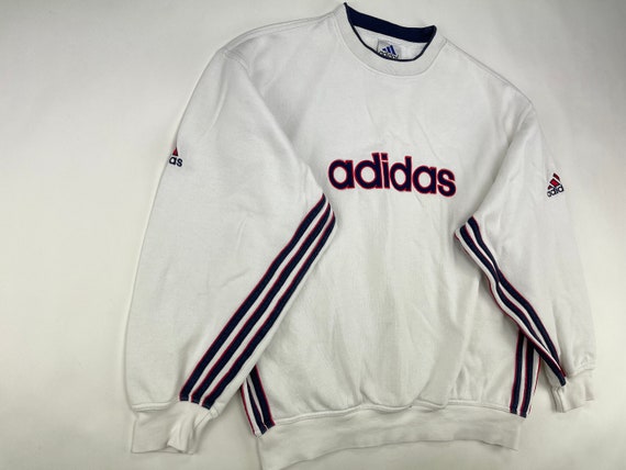 ADIDAS Sweatshirt White Vintage Sweat Shirt 90s Hip Hop