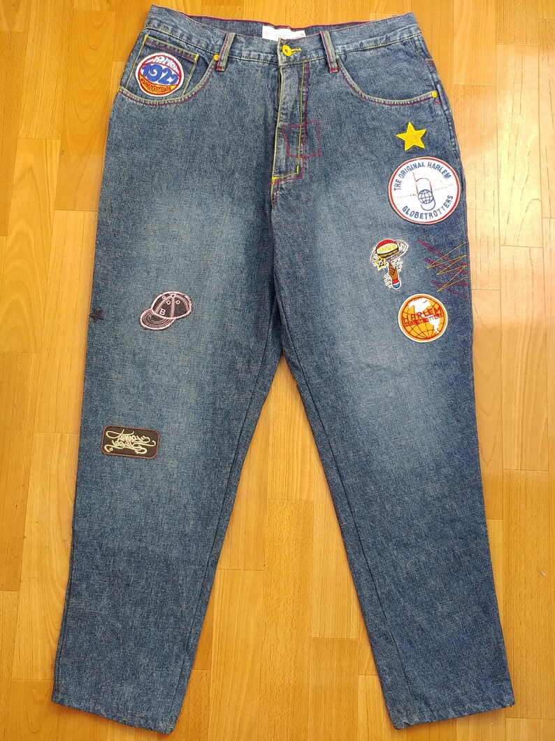 90s hip-hop clothing Platinum FUBU jeans rap 1990s hip hop size W 32 old school streetwear Harlem Globetrotters vintage baggy pants