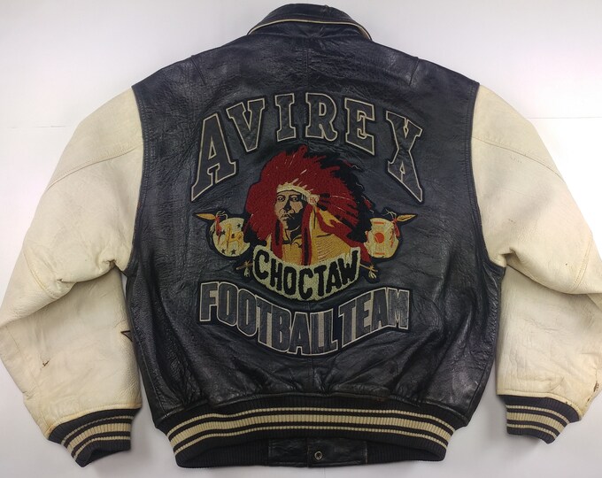 AVIREX Leather Jacket, Choctaw Football Team, Black Vintage Coat, 90s ...