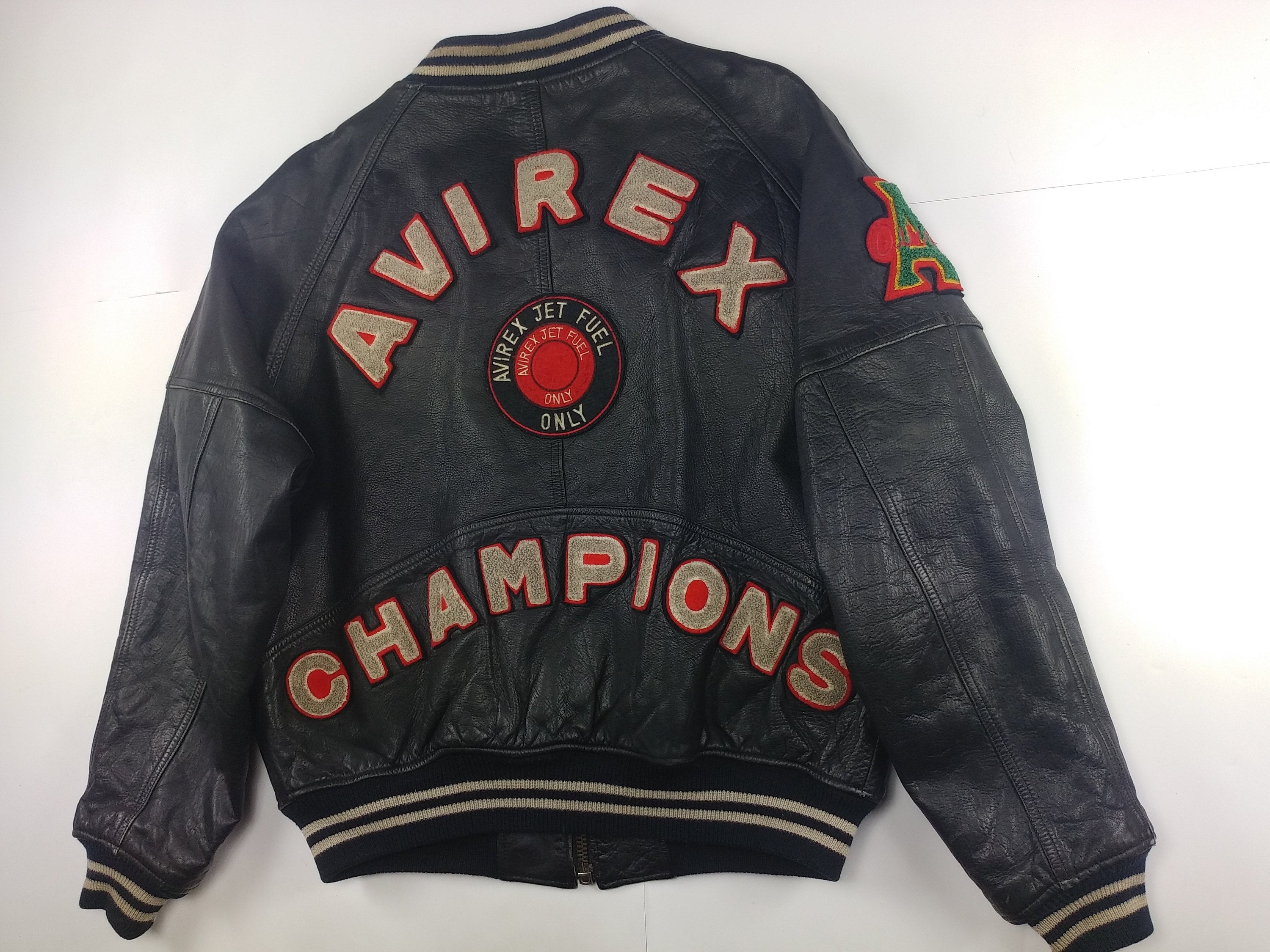 AVIREX leather jacket black vintage coat 90s hip hop | Etsy