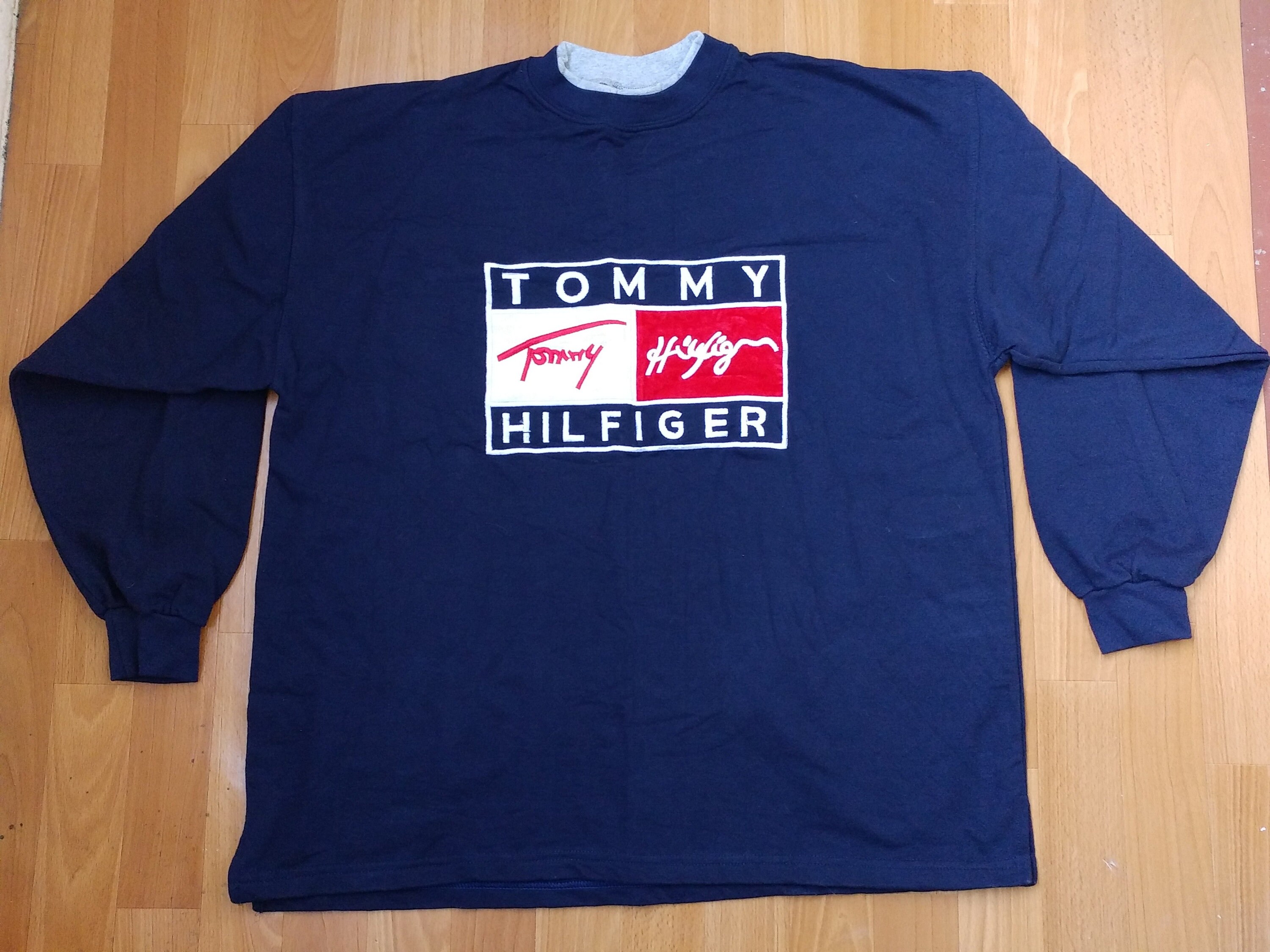 TOMMY HILFIGER sweatshirt vintage blue shirt, Tommy big logo 90s hip hop clothing 1990s hip hop shirt, og, gangsta rap, sewn, size XXL 2XL TOMMY HILFIGER sweatshirt vintage blue shirt, Tommy big logo 90s hip hop clothing 1990s hip hop shirt, og, gangsta rap, sewn, size XXL 2XL