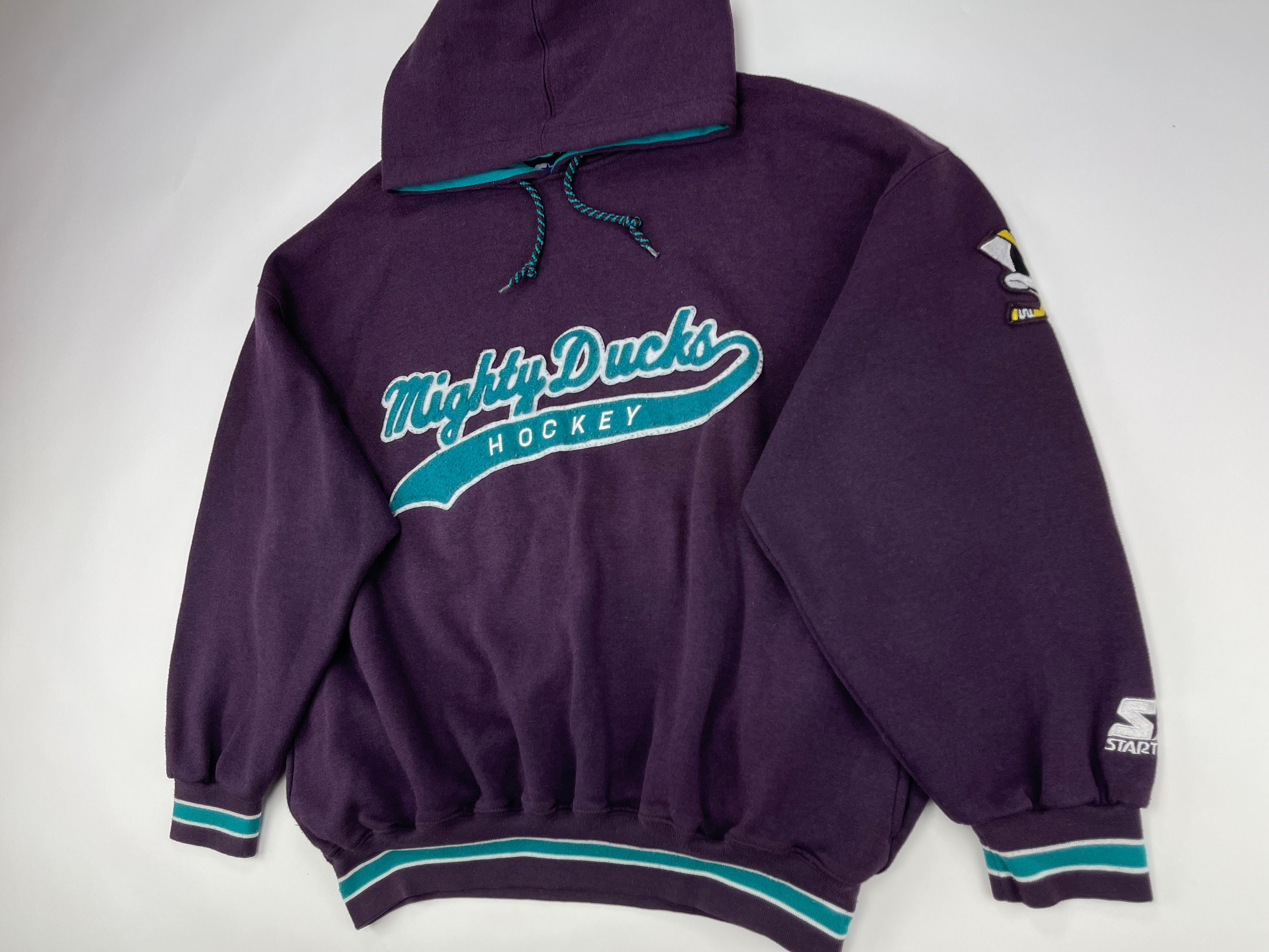 STARTER Anaheim Mighty Ducks Hoodie Purple Vintage NHL 