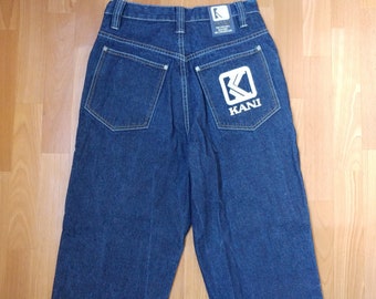 KARL KANI jeans, vintage baggy Kani jeans loose blue 90s hip-hop clothing, old school 1990s hip hop, OG, gangsta rap, size W 28