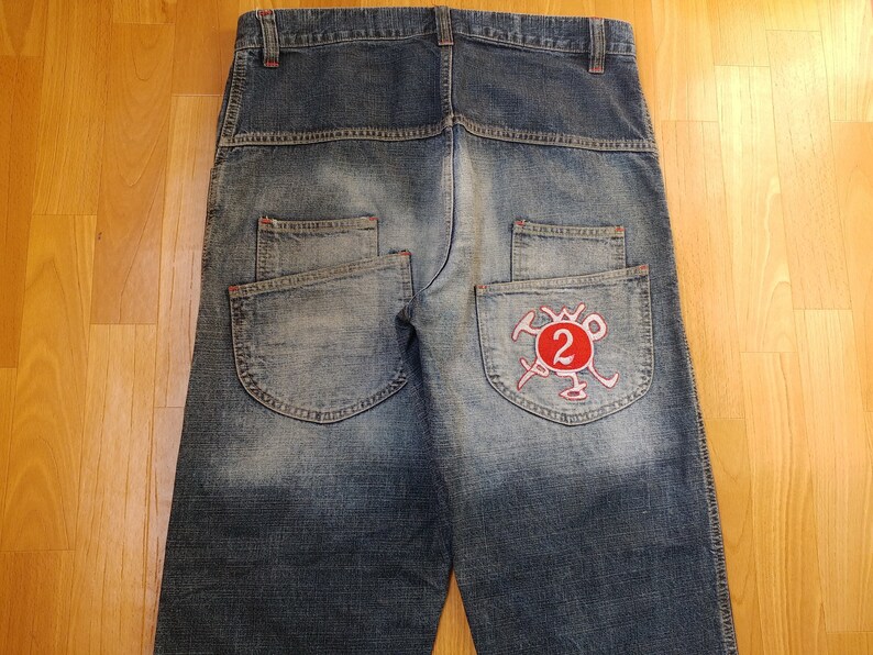 90s hip hop clothing gangsta rap Tupac Makaveli pants 1990s shirt 2Pac jeans old school blue vintage baggy jeans size W 34 streetwear
