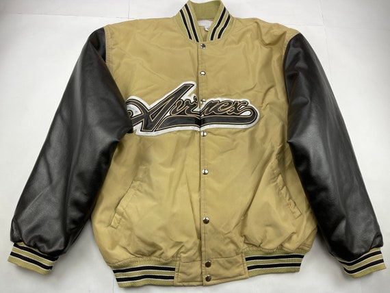 AVIREX Leather Jacket Beige Vintage Varsity Coat 90s Hip Hop | Etsy