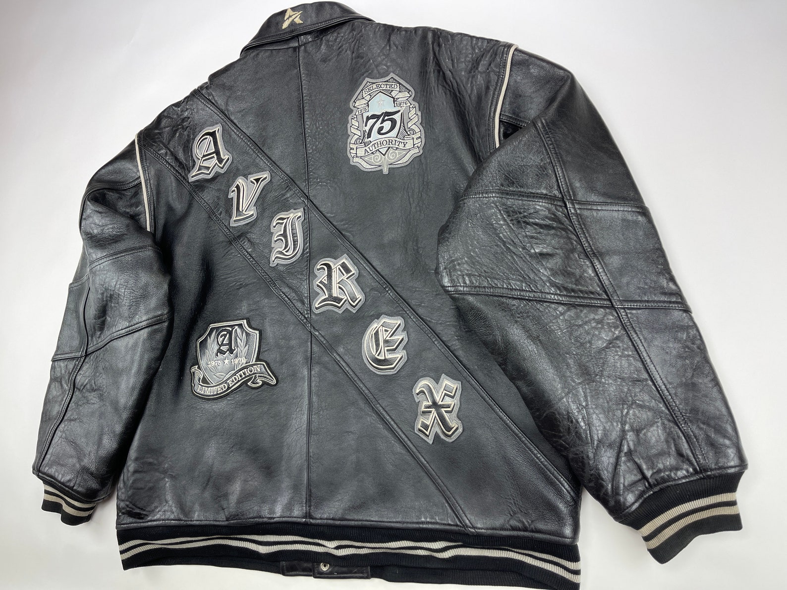 AVIREX Leather Jacket Black Vintage Leather Coat 90s Hip Hop | Etsy