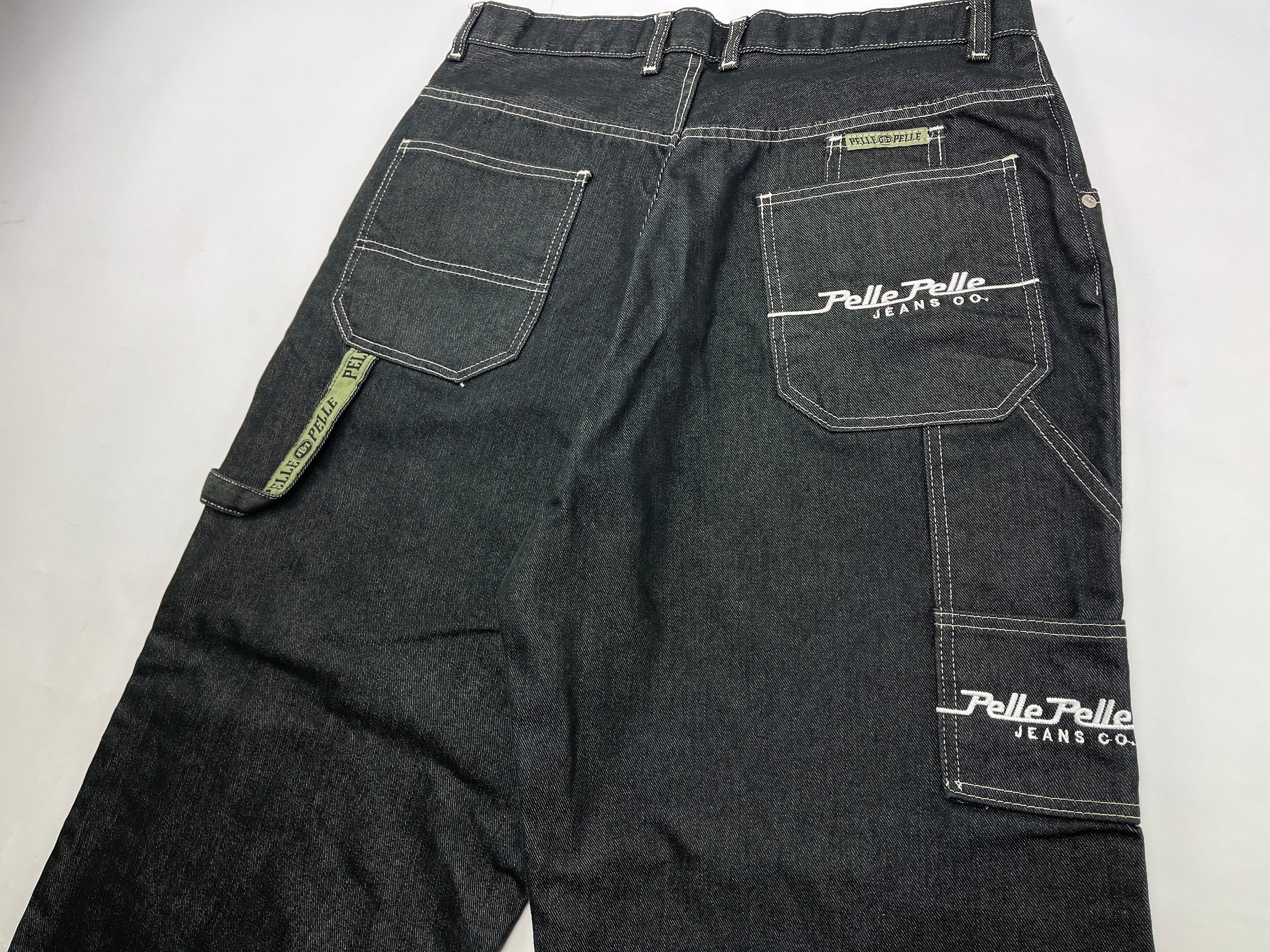 Pelle Pelle Jeans Shiny Black Silver Metallic Vintage Baggy - Etsy