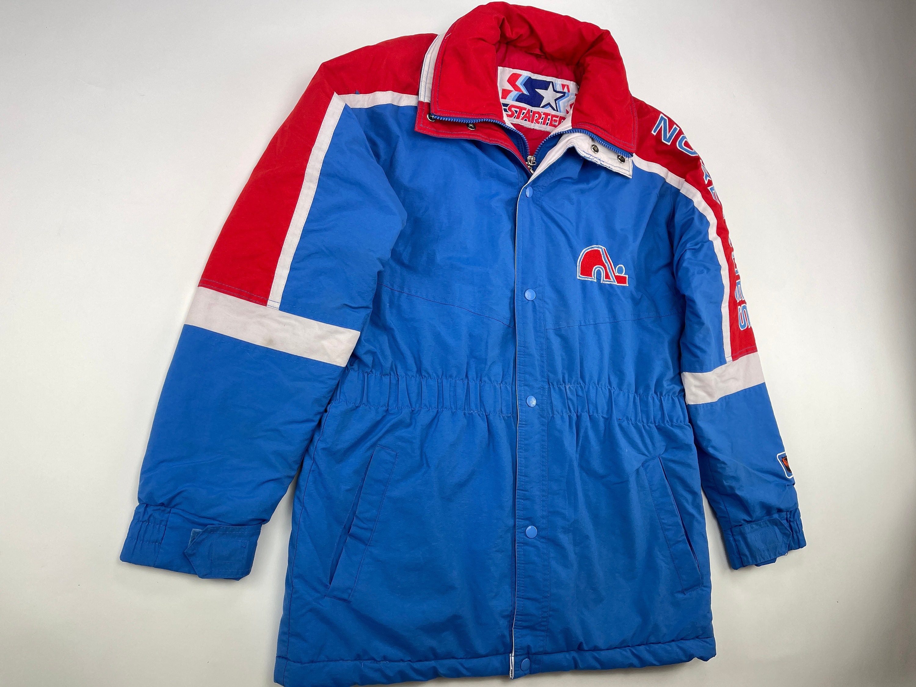 Vtg Rare NHL Quebec Nordiques Blue Starter Satin Jacket. Mens Large