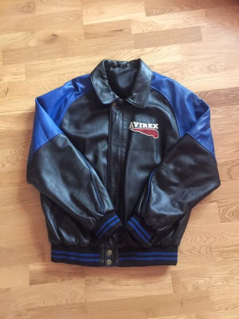 AVIREX leather jacket black vintage 75ers coat 90s hip hop Etsy