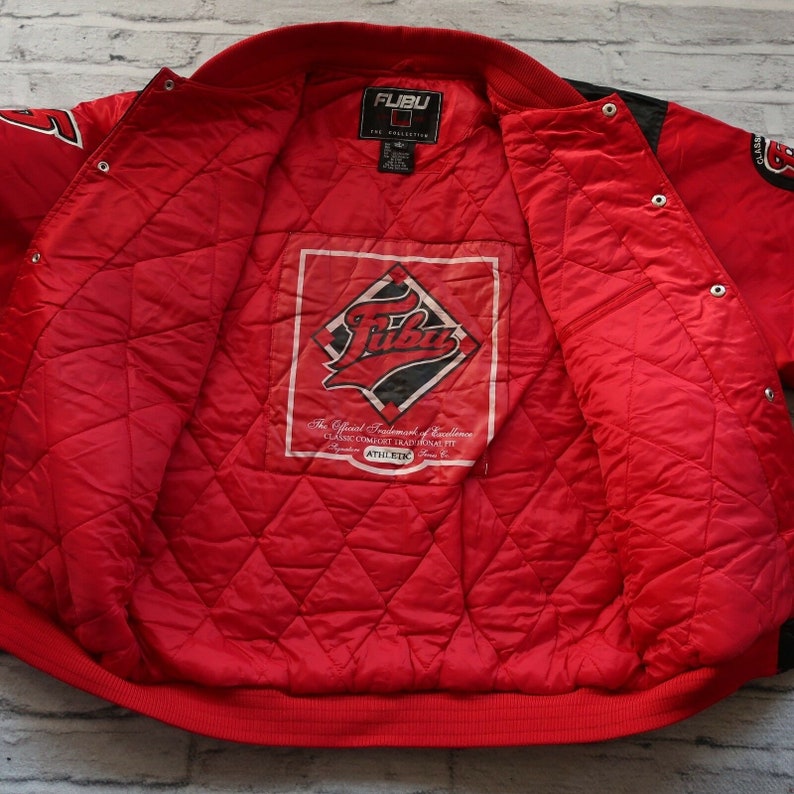 FUBU Jacket Red Black Vintage College Varsity Bomber 90s Hip Etsy