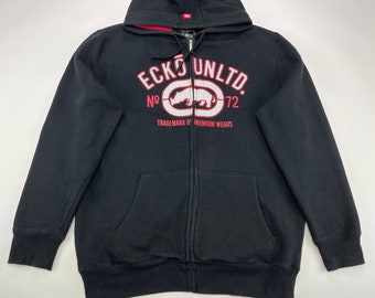 ECKO UNLTD hoodie, black vintage hip hop sweatshirt, 90s hip hop clothing, 1990s hip-hop sweat shirt, old school, streetwear, size L Large