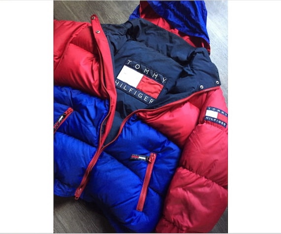 Hilfiger Puffer Jacket Red Blue Vintage 90s Hip Hop - Etsy