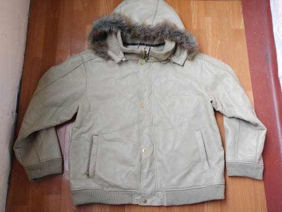 Karl Kani jacket, vintage beige genuine leather hi