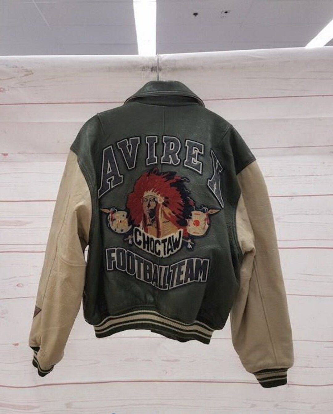AVIREX Leather Jacket Choctaw Football Team Green Vintage   Etsy