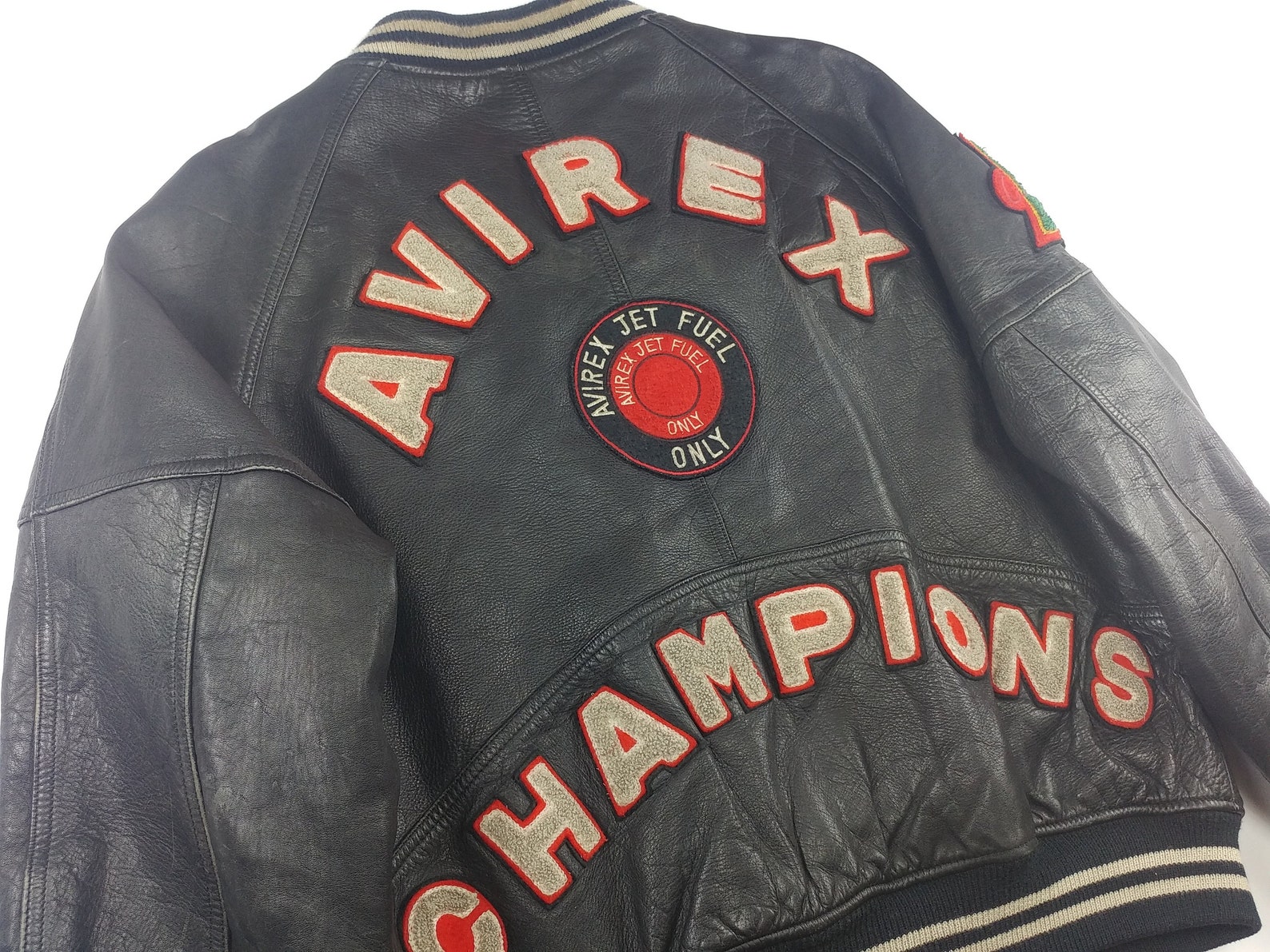 AVIREX Leather Jacket Black Vintage Coat 90s Hip Hop - Etsy