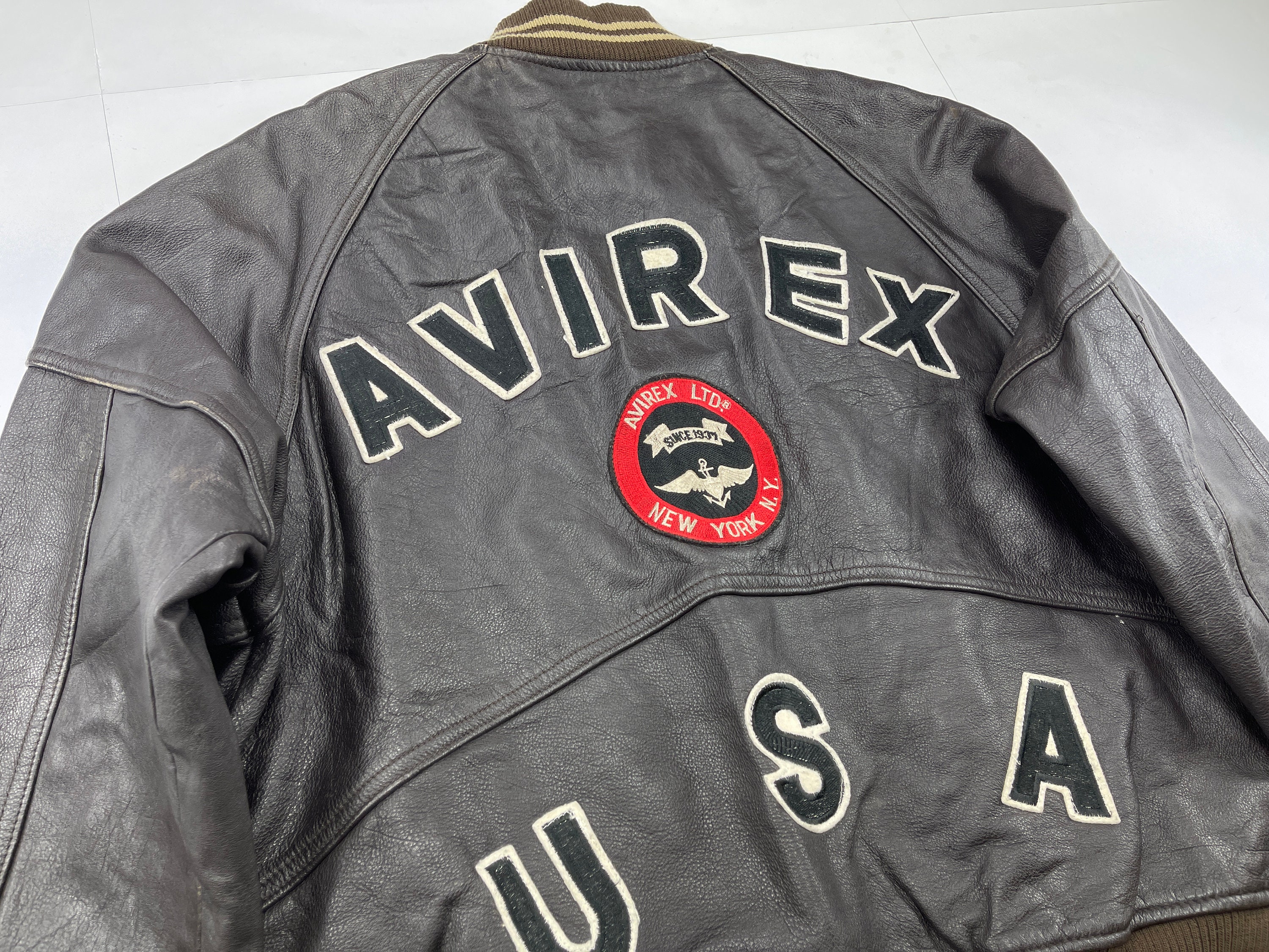 Veste en cuir AVIREX manteau noir en cuir vintage vêtements Etsy