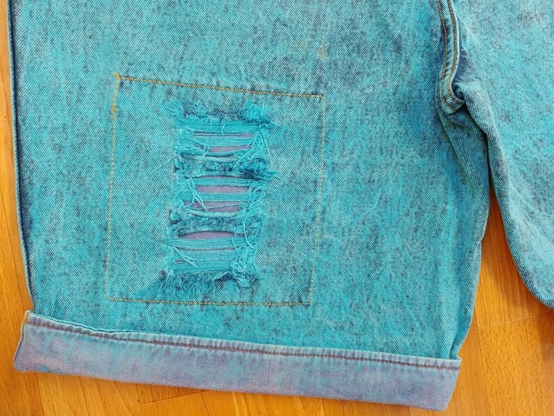 Cartini Jeans Shorts Neon Blue Acid Wash Vintage Denim | Etsy