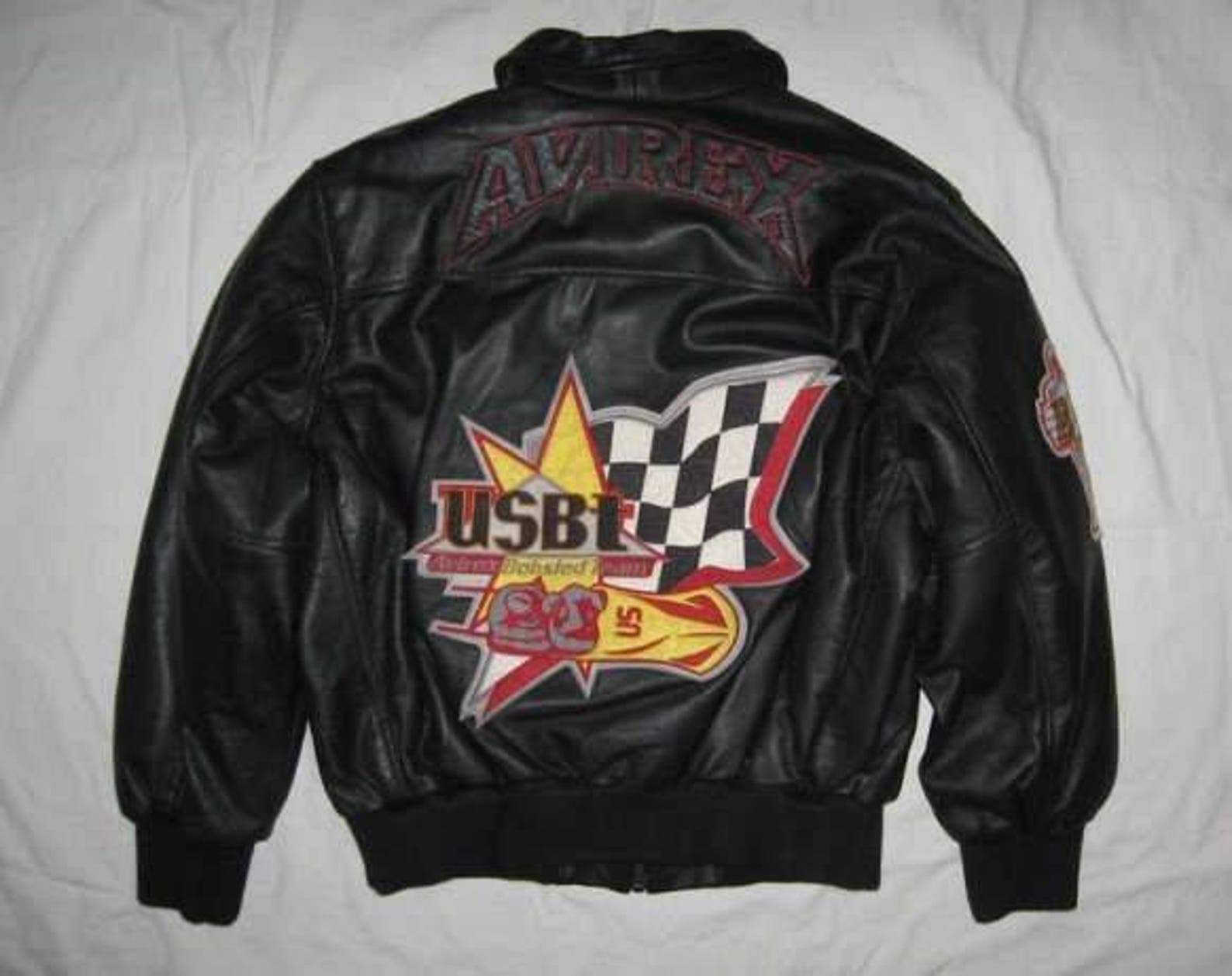 AVIREX Leather Jacket Vintage Black Coat 90s Hiphop Etsy