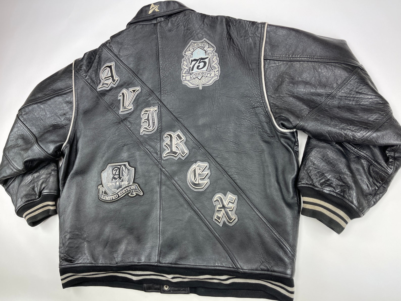 AVIREX Leather Jacket Black Vintage Leather Coat 90s Hip Hop | Etsy