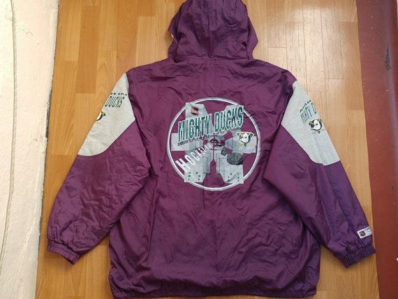 STARTER Anaheim Mighty Ducks Hoodie Purple Vintage NHL 